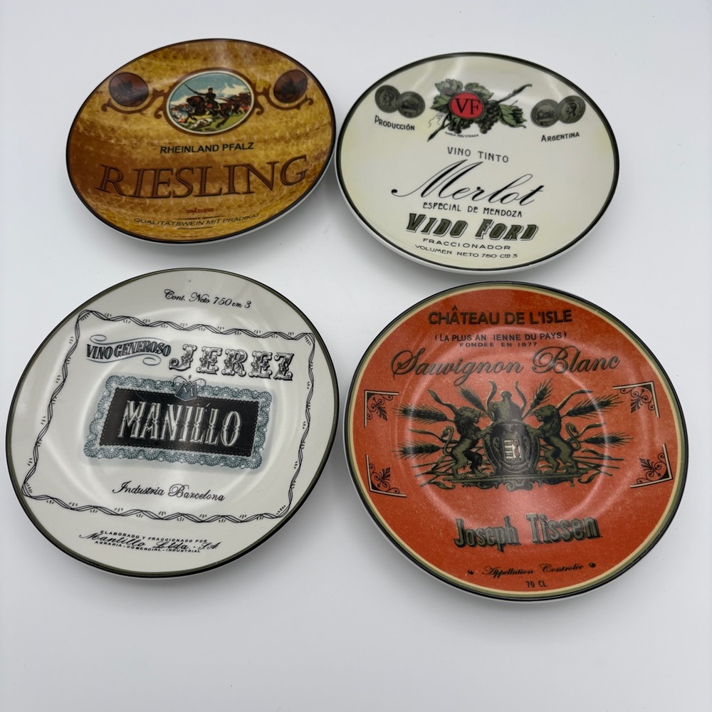 Vintage Four BIA Wine Label Themed  6" Appetizer /Dessert Plates 2004